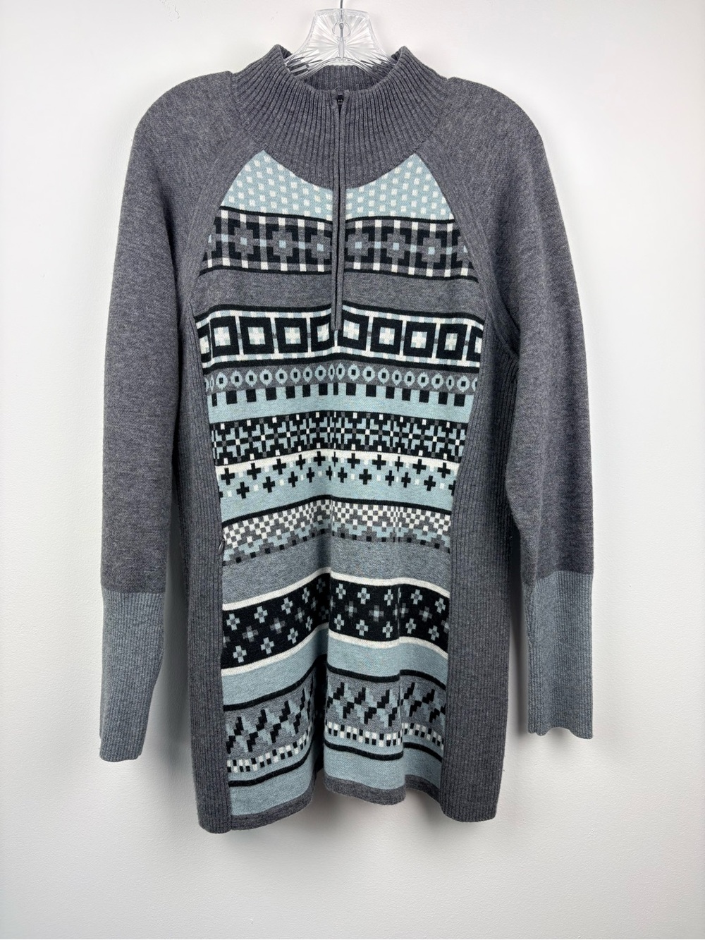 Title Nine Merino Wool Blend Quarter Zip Long Sleeve Tunic Sweater Nordic Sz L